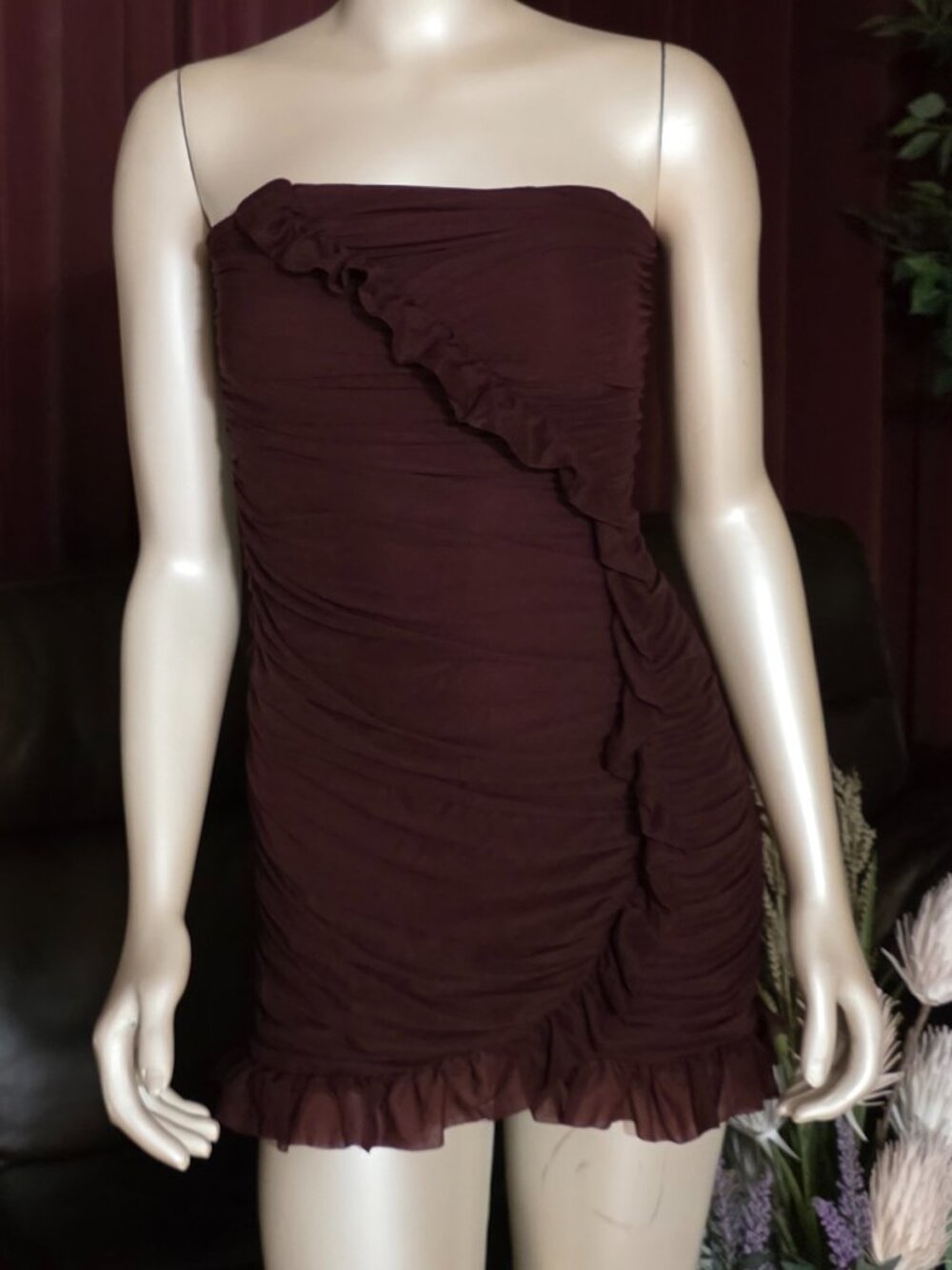 Ruffles Burgundy Mini Dress!